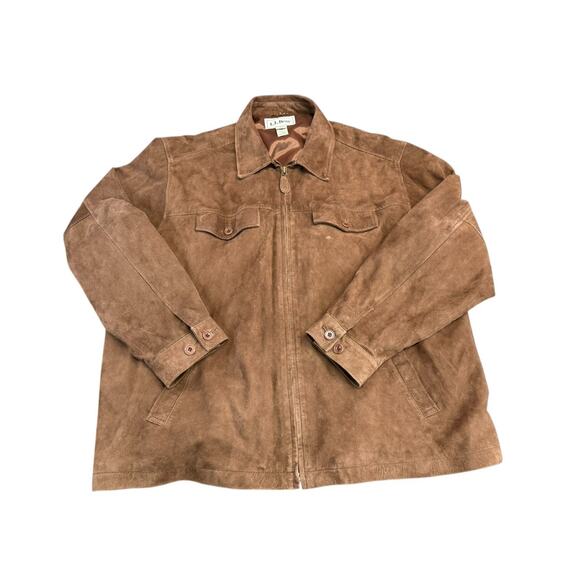L.L.Bean Men’s 2XL Goat’s Yute Suede Leather Jacket Brown Full Zip Coat - Picture 2 of 13